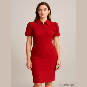 Dress The Population red puff sleeve collared midi dress XL